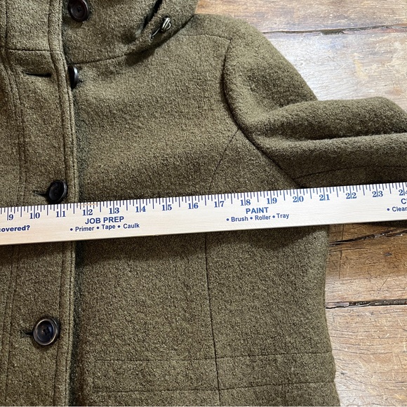 Land’s End 12P button up, military green, lined, pockets, hooded Pea Coat Women - Picture 11 of 14